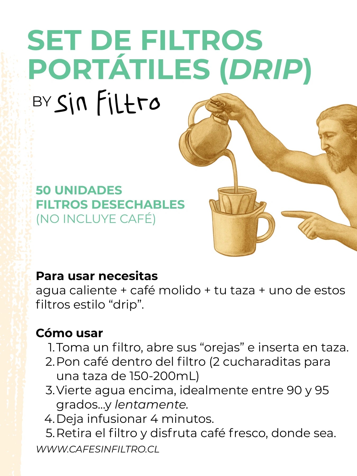 Filtro Café Drip Portátil (50 unidades) - Café Sin Filtro